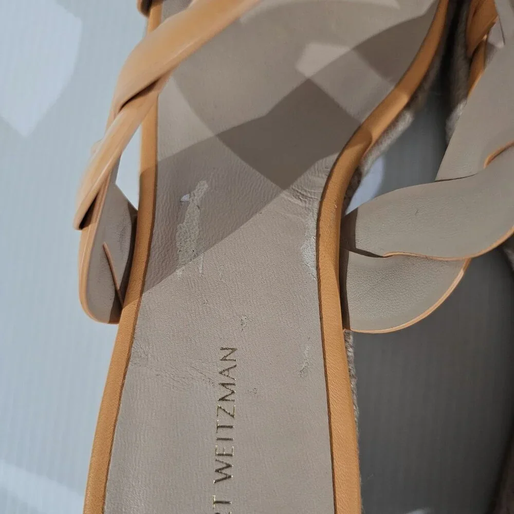 Stuart Weitzman Twist Espadrille Wedge Sandal Womens 10 Mango Leather Slide